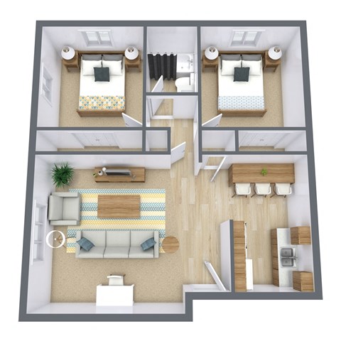 Floor plan for 2 beds, 1 bath, 700 sqft